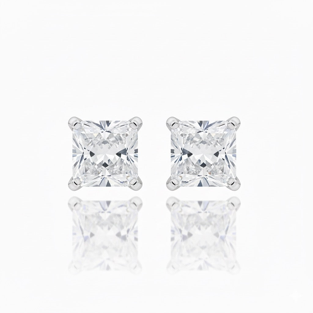 Princess Cut Diamond Stud Earrings - 2.00ct