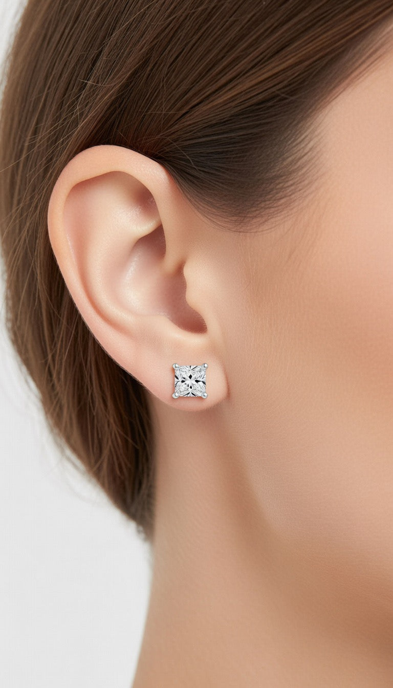 Princess Cut Diamond Stud Earrings - 2.00ct