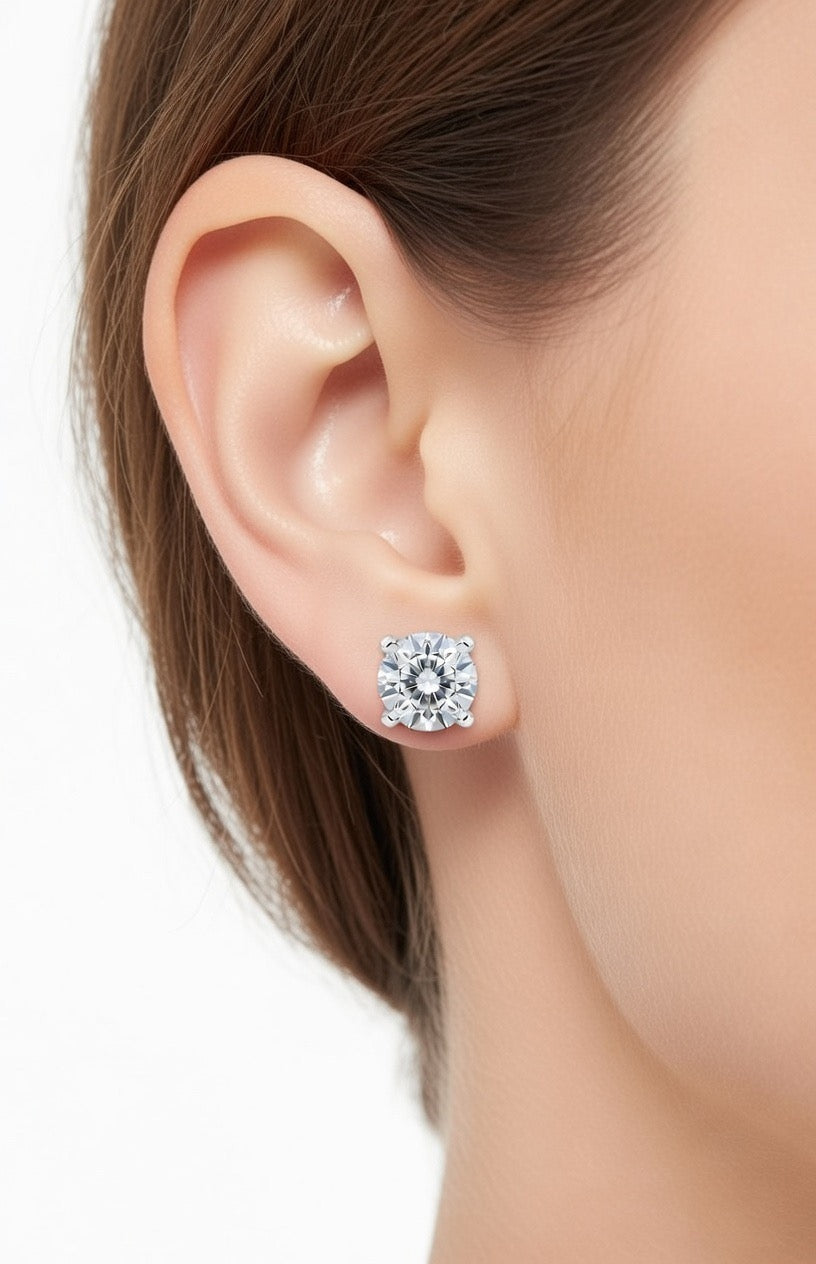 Round Cut Diamond Stud Earrings - 3.00ct